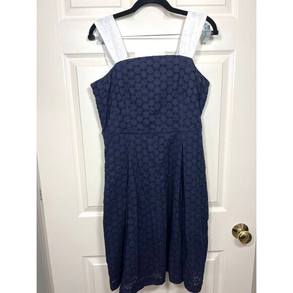 NWT Duffield Lane Womens Blue White Sleeveless Dress Eyelet Nautical Coastal - Picture 1 of 6